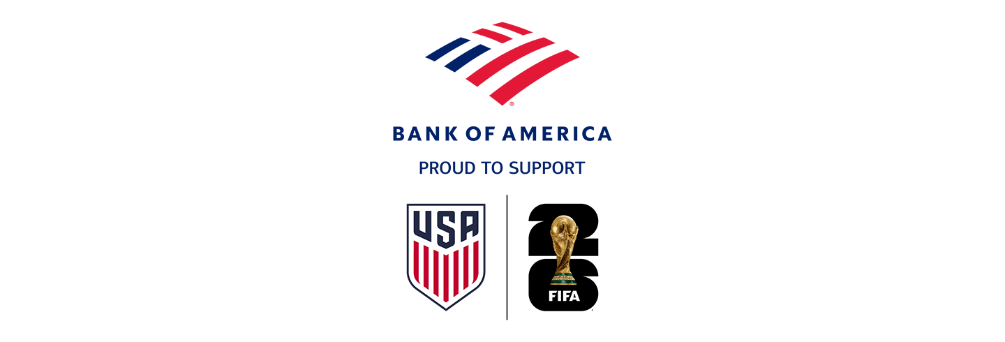 Image featuring logos for Bank of America, USA Soccer, and FIFA 2026 World Cup